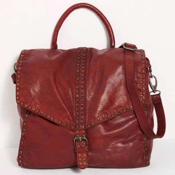 Free People Bianca Studded Leather Messenger Bag Cognac Brown Retail $598 - Picture 2 of 12